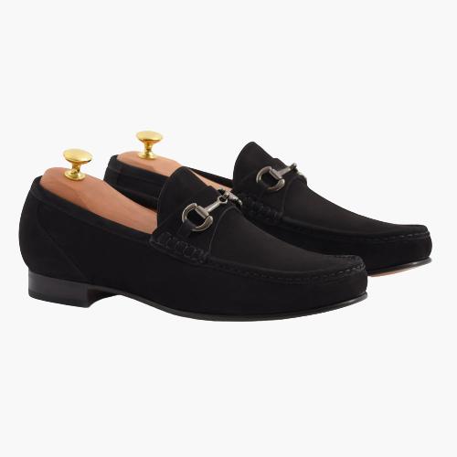 Cloewood Men's Nubuck Leather Bit Loafers Shoes - Black