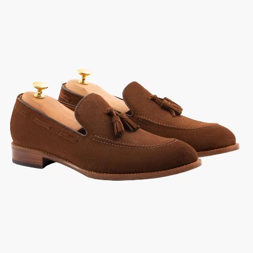 Cloewood Men's Water-repellent Suede Tassel Loafers Shoes - Chestnut