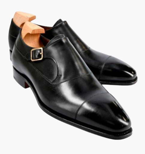 Cloewood Handmade Men's Genuine Black Leather Single Monk Strap Oxford Cap Toe Shoe