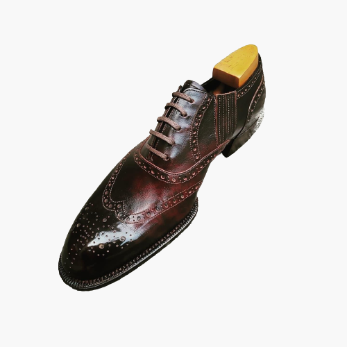Cloewood Men's Handmade Men's Genuine Burgundy Black Leather Oxford Brogue Wingtip Shoes