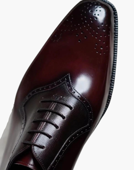 Cloewood Handmade Men's Genuine Maroon Charm Leather Oxford Lace up Brogue Dress Shoes