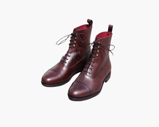 Cloewood Handmade Men's Maroon Charm Leather Oxford Dressy Ankle Wingtip Boots