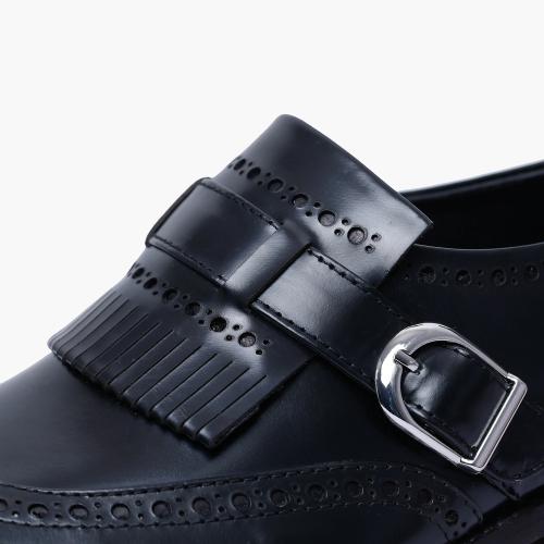 Cloewood Men's Wingtip Brogue Single Monk Strap Shoes - Black