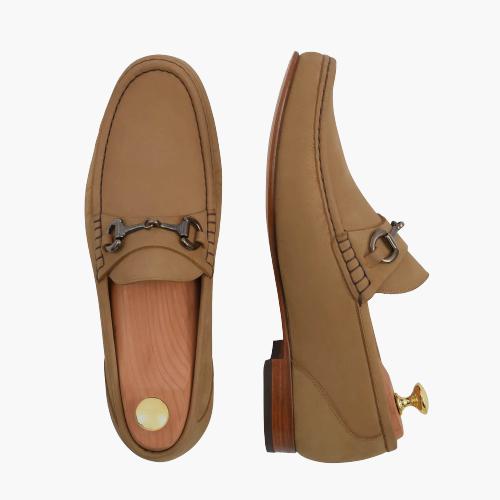 Cloewood Men's Nubuck Leather Bit Loafers Shoes - Walnut