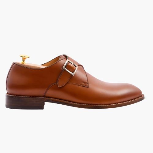Cloewood Men's Full Grain Leather Single Monk Strap Shoes - Tan
