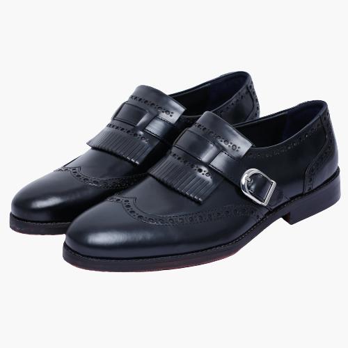 Cloewood Men's Wingtip Brogue Single Monk Strap Shoes - Black