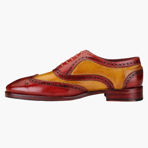 Cloewood Men's Wingtip Brogue Oxford Shoes - Red & Tan