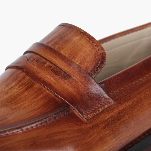 Cloewood Men's Double Tone Penny Loafers Shoes - Tan