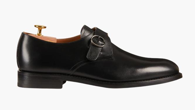 Cloewood Men's Smooth Calf Leather Single Monk Strap Shoes - Black