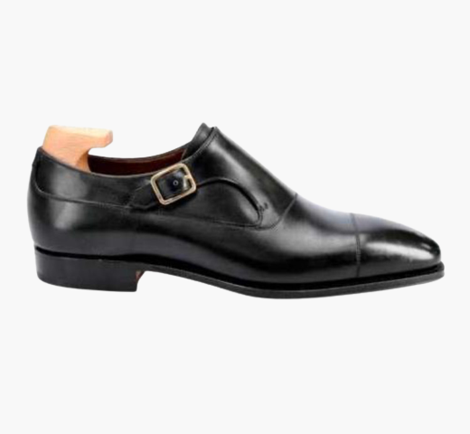 Cloewood Handmade Men's Genuine Black Leather Single Monk Strap Oxford Cap Toe Shoe