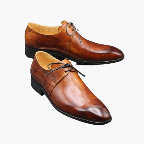 Cloewood Handmade Men's Genuine Light Brown Full Upper Derby Shoes