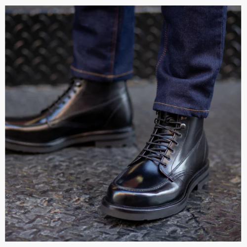 Cloewood Large Men's Handmade Full-Grain Leather Moc-toe Boots - Nero