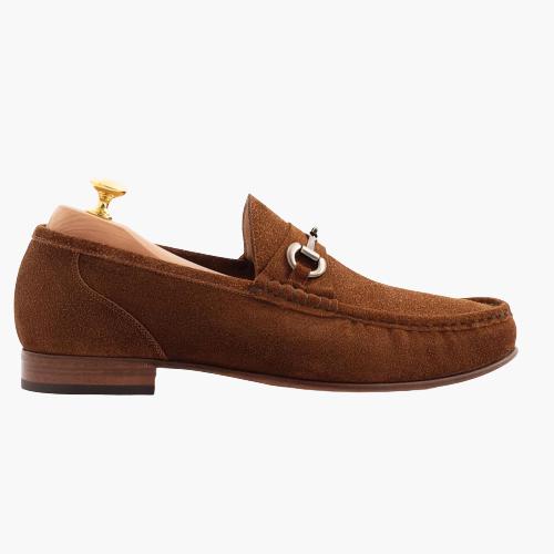 Cloewood Men's Italian Water-repellent Suede Bit Loafers Shoes - Chestnut