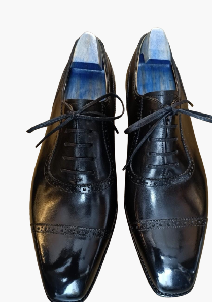 Cloewood Handmade Men's Genuine Black Leather Oxford Brogue Lace Up Dress Shoes