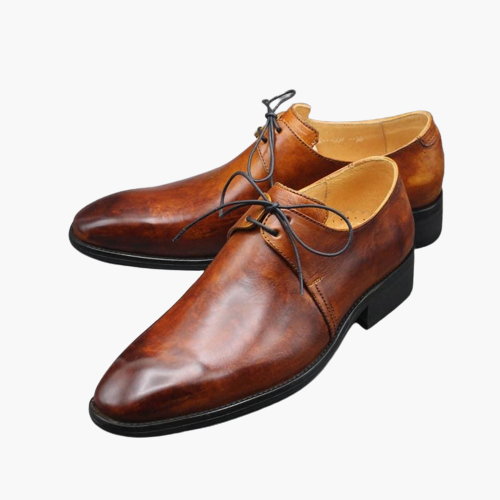 Cloewood Handmade Men's Genuine Light Brown Full Upper Derby Shoes