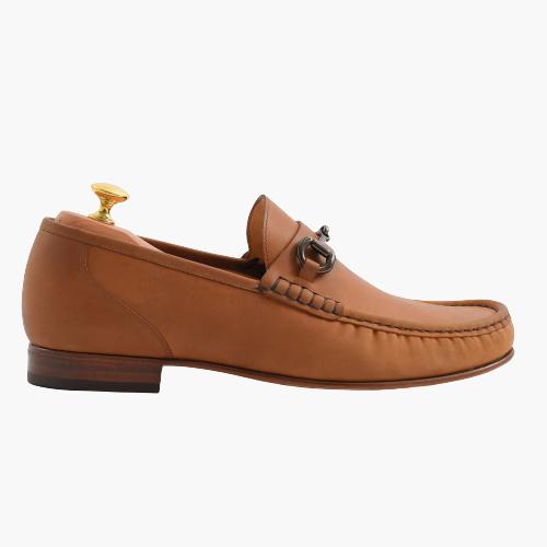 Cloewood Men's Pull-Up Leather Bit Loafers Shoes - Walnut