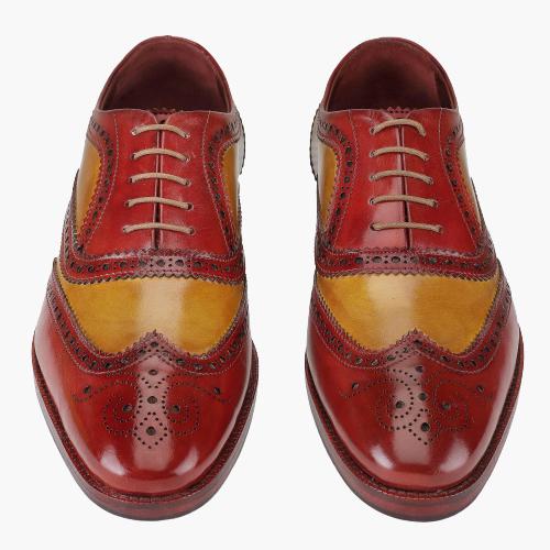 Cloewood Men's Wingtip Brogue Oxford Shoes - Red & Tan