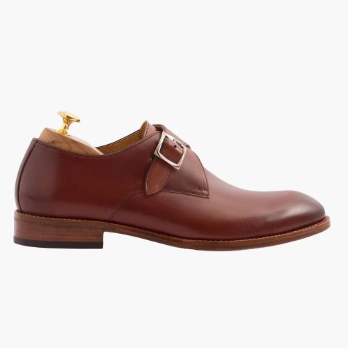 Cloewood Men's Full Grain Leather Single Monk Strap Shoes - Oak