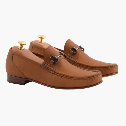 Cloewood Men's Pull-Up Leather Bit Loafers Shoes - Walnut
