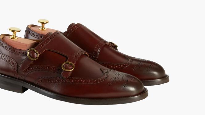Cloewood Men's Wingtip Brogue Double Monk Strap Shoes