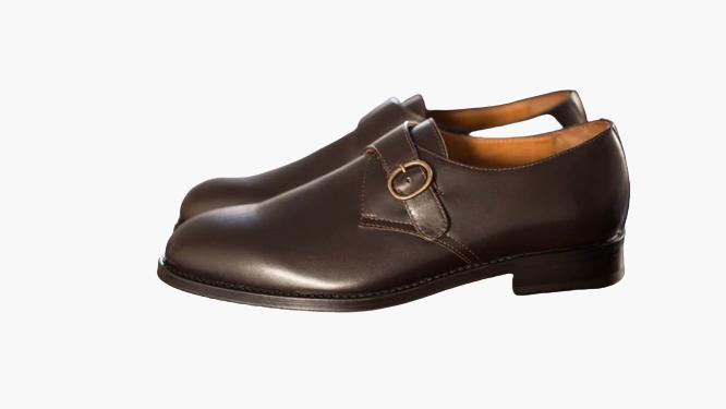 Cloewood Men's Smooth Calf Leather Single Monk Strap Shoes - Dark Brown