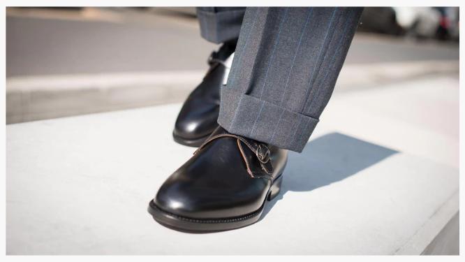 Cloewood Men's Smooth Calf Leather Single Monk Strap Shoes - Black