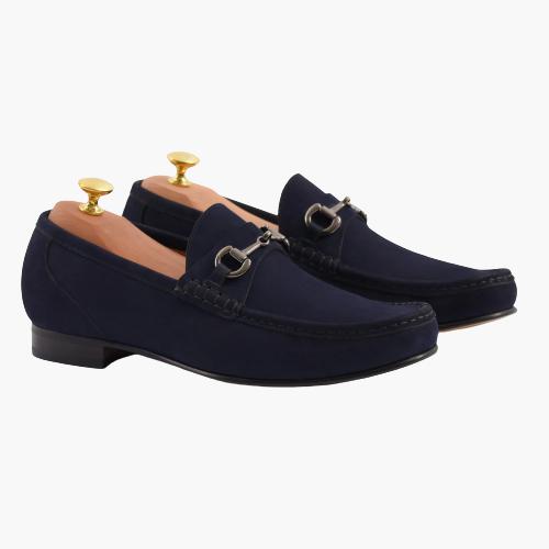 Cloewood Men's Nubuck Leather Bit Loafers Shoes - Navy