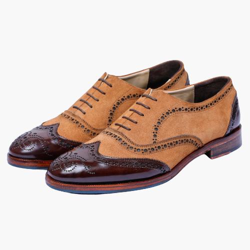 Cloewood Men's Wingtip Brogue Oxford Shoes - Tan Suede