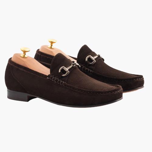 Cloewood Men's Italian Water-repellent Suede Bit Loafers Shoes - Brown