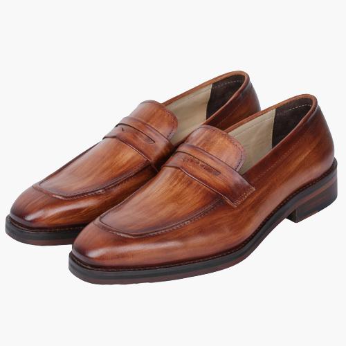 Cloewood Men's Double Tone Penny Loafers Shoes - Tan