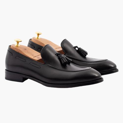 Cloewood Men's Full Grain Leather Tassel Loafers - Black