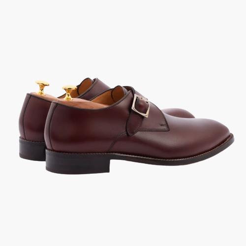 Cloewood Men's Full Grain Leather Single Monk Strap Shoes - Bordeaux