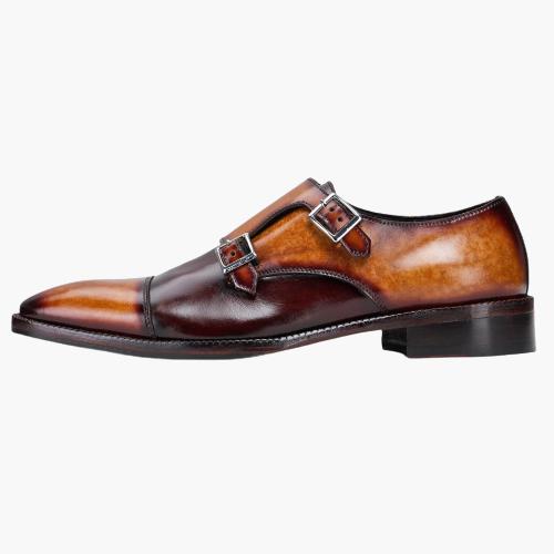 Cloewood Men's Captoe Double Monk Strap Shoes - Tan & Brown