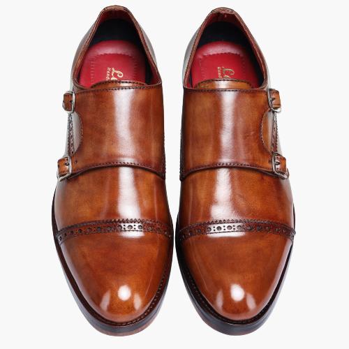 Cloewood Men's Captoe Double Monk Strap Shoes - Brown