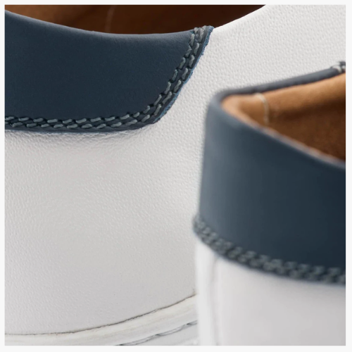 Cloewood Men's Full-Grain Leather Sneaker - White & Navy