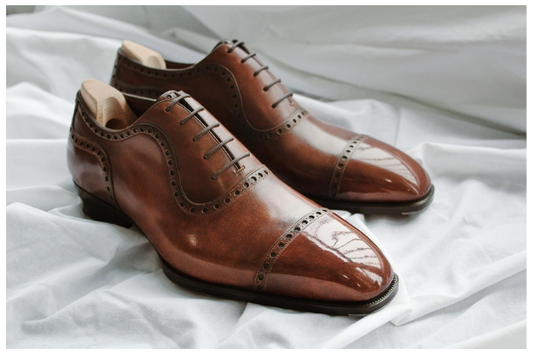 Cloewood Handmade Men's Genuine Brown Leather Oxford Brogue Lace Up Dress Shoes