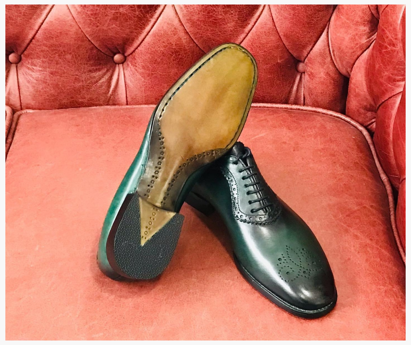 Cloewood Handmade Men's Genuine Greenish Black Leather Oxford Shoes