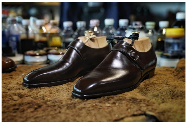 Cloewood Handmade Men's Genuine Black Leather Single Monk Strap Pointed Toe Shoes