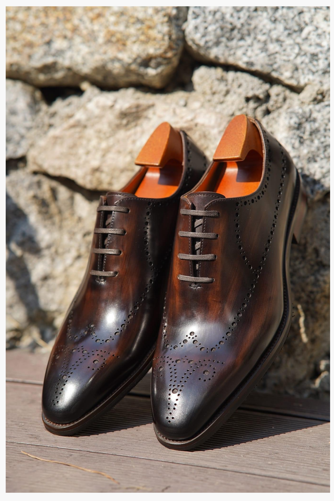 Cloewood Men's Handmade Men's Genuine Brown & Black Shaded Leather Oxford Brogue Formal Classic Wingtip Shoes