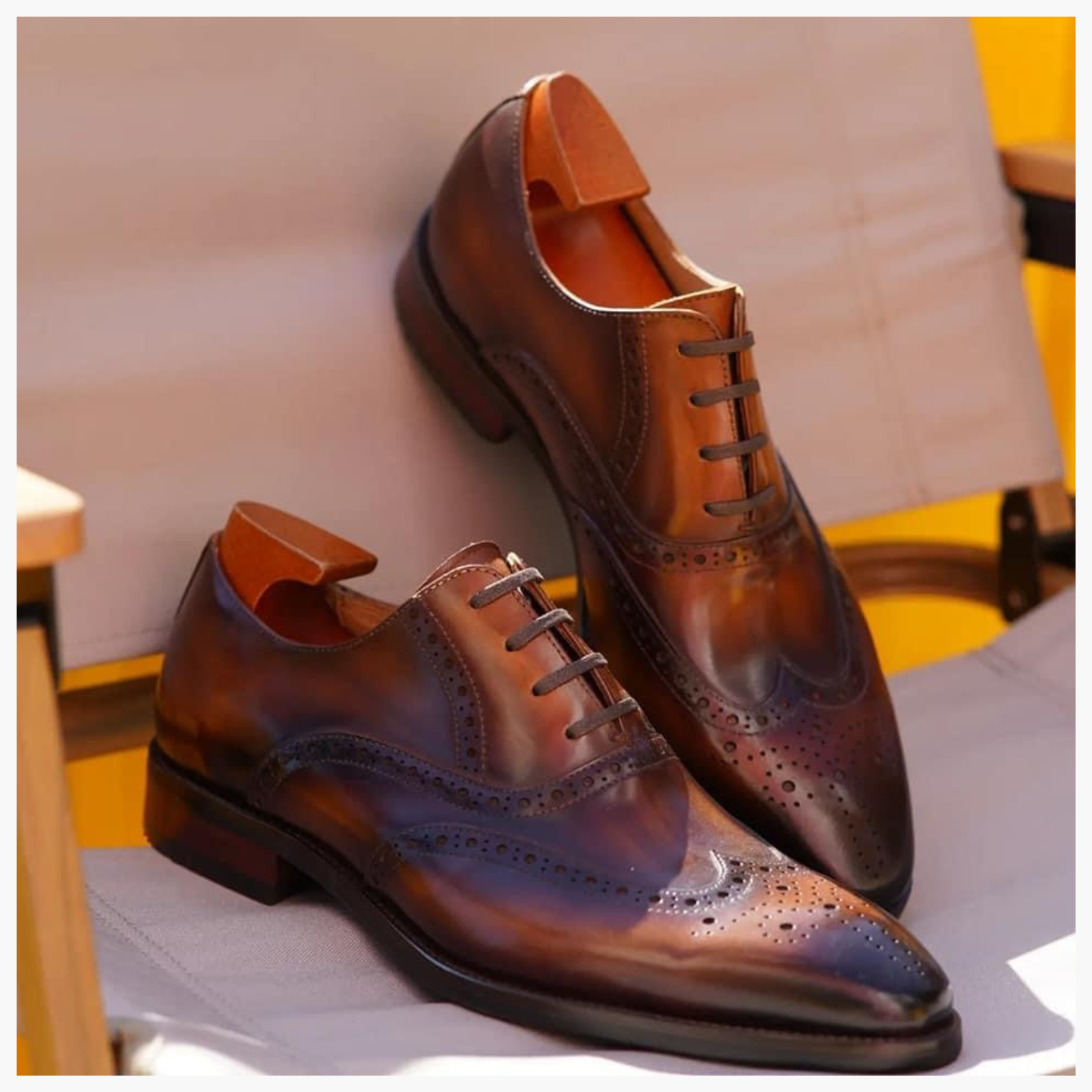 Cloewood Men's Handmade Men's Genuine Brown & Black Shaded Leather Oxford Brogue Formal Classic Wingtip Shoes