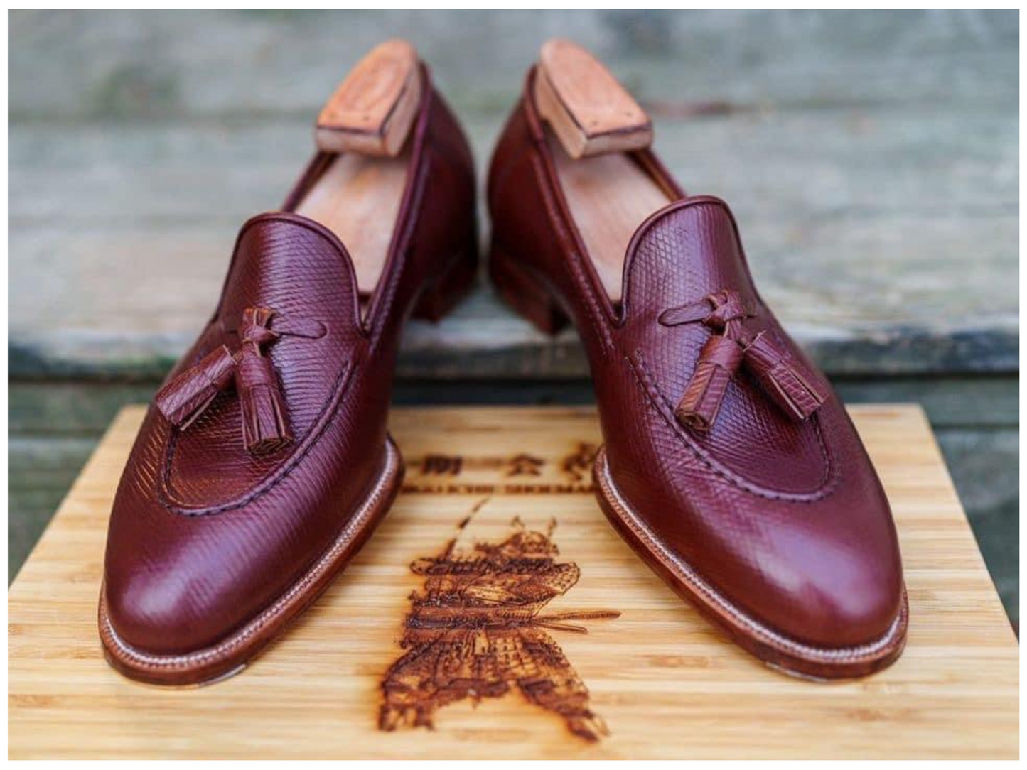 Cloewood Handmade Men's Genuine Burgundy Shaded Leather Loafers Slip on Casual Tassels Shoes