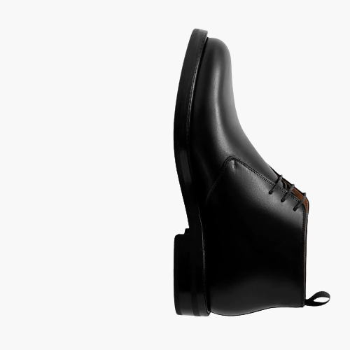 Cloewood Men's Handmade Full-Grain Leather Plain Wide Toe Chukka Boots - Black