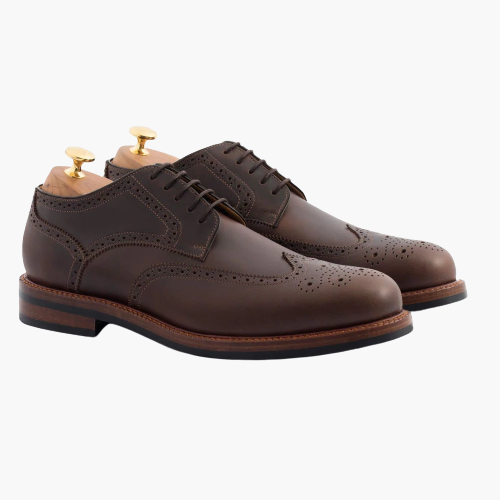 Cloewood Men's Pull-up Wingtip Brogue Derby Shoes - Dark Brown