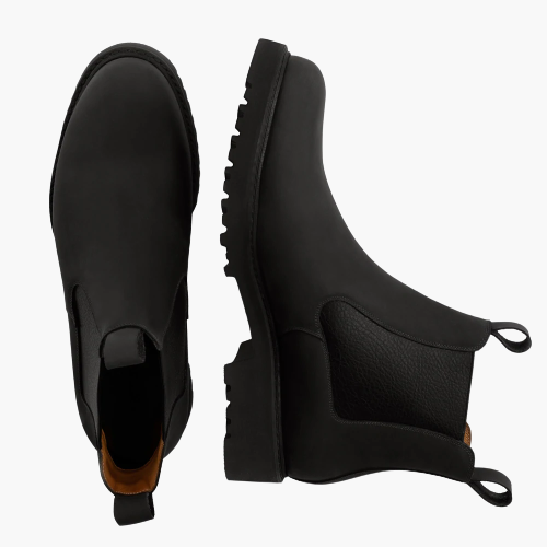 Cloewood Men's Water-repellent Pull-up Full Grain Leather Chelsea Boots - Black