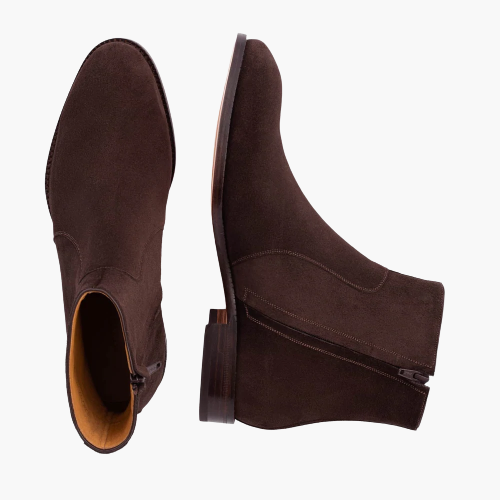 Cloewood Men's Side Zip Water-Repellent Suede Leather Chelsea Boots - Brown