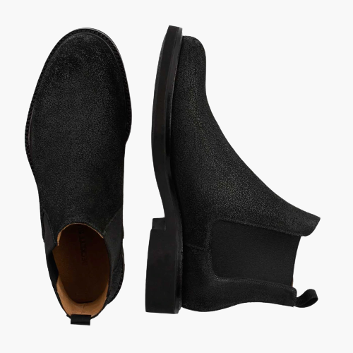 Cloewood Men's Waxed Suede Leather Chelsea Boots- Black