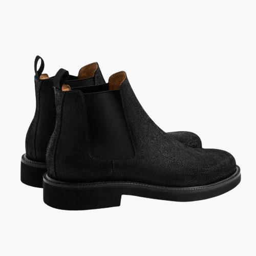 Cloewood Men's Waxed Suede Leather Chelsea Boots- Black
