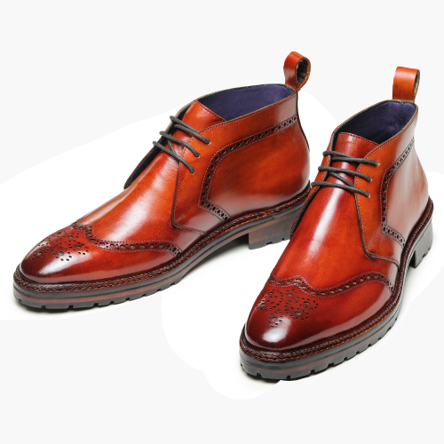 Cloewood Men's Wingtip Leather Chukka Boots - Cognac