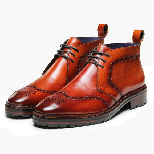 Cloewood Men's Wingtip Leather Chukka Boots - Cognac