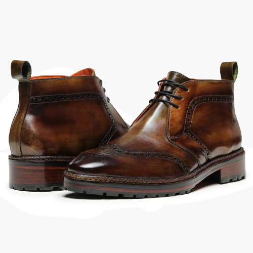 Cloewood Men's Wingtip Leather Chukka Boots - Olive Brown